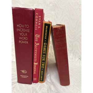 Vintage Red Hardcover Book Set 4pc Dark Academia Decor Library Staging Bundle